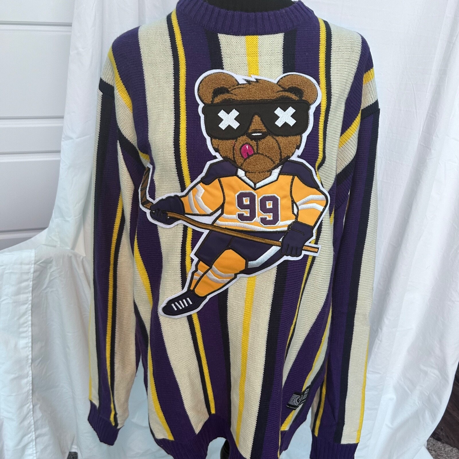 Anotwear Hokey Bear Striped Blue Yellow #98 Black Pike Size Large